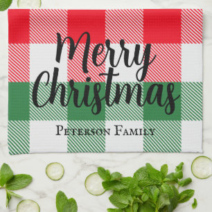 Linge De Cuisine Famille Noël Blanc Vert et Rouge Buffalo Plaid