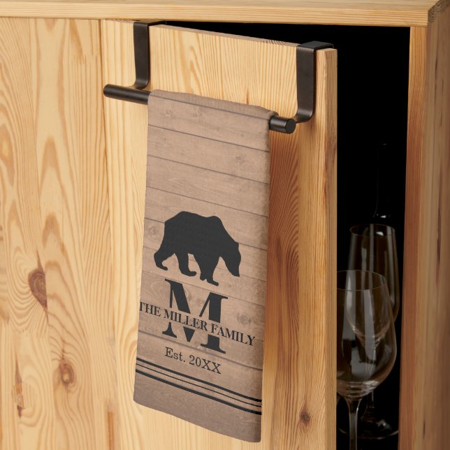 Linge De Cuisine Famille personnalisée de l'ours rustique (Pliage en tiers)