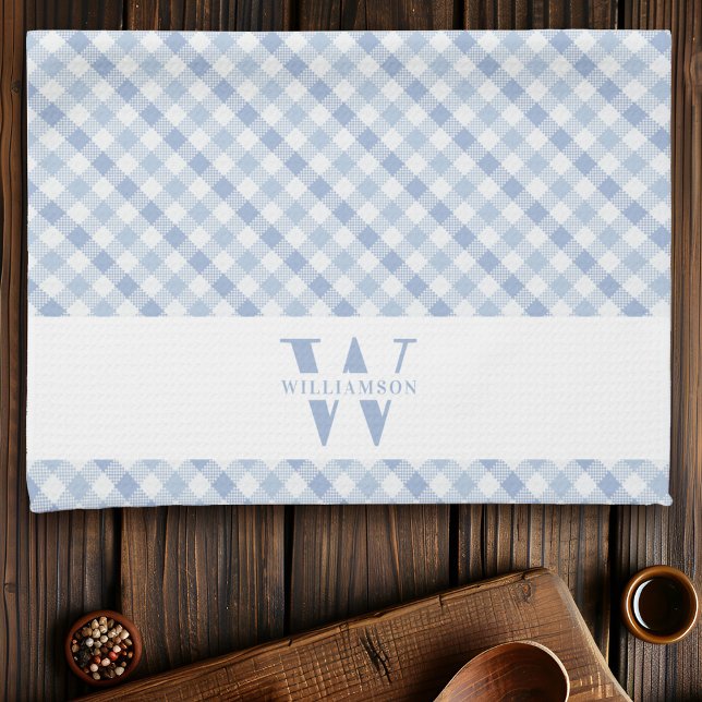 Linge De Cuisine Famille Russe moderne Monogramme Bleu En vichy Pla (Créateur téléchargé)
