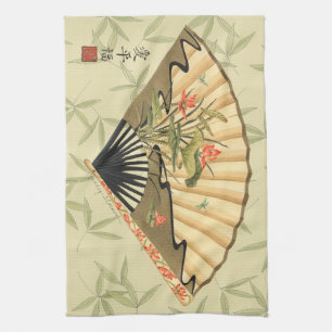 Linge De Cuisine Fan de geisha avec le feuille et l'impression