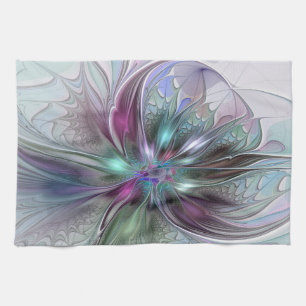 Linge De Cuisine Fantaisie Abstraite Moderne Fleur Fractale Colorée