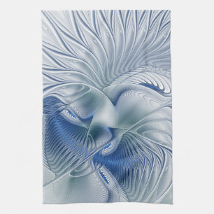 Linge De Cuisine Fantaisie dynamique Abstrait Tons bleus Art fracta