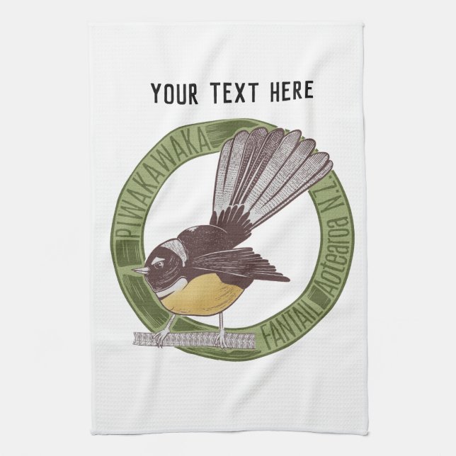 Linge De Cuisine Fantal NZ Oiseau Natif Nouvelle-Zélande Aotearoa N (Vertical)