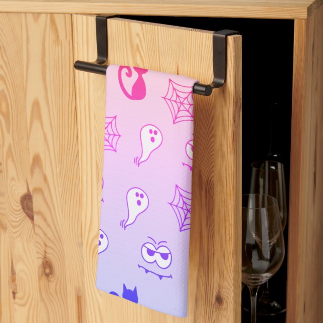 Linge De Cuisine Fantôme, toiles d'araignées et chats noirs arc-en- (Pliage en tiers)