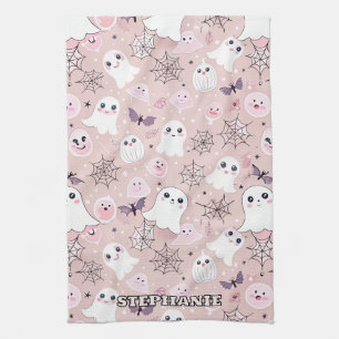 Linge De Cuisine Fantômes roses et éléments d'Halloween Motif sans