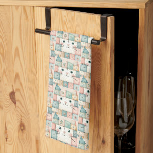 Linge De Cuisine Fausse Maison de Chat au Patchwork Pastel