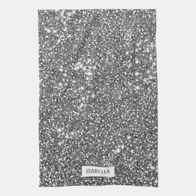 Linge De Cuisine Faux Silver Parties scintillant Texture Look & Cus (Vertical)