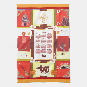 Linge De Cuisine Favoris Chinois 2026 Calendrier Tissu Police