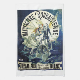Linge De Cuisine Fées Art nouveau vintage, Pierrot à bicyclette Lun