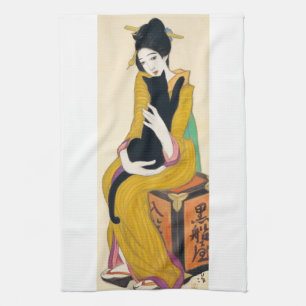 Linge De Cuisine Femme avec le chat noir, Yumeji Takehisa