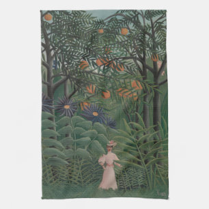 Linge De Cuisine Femme marchant dans une forêt exotique, Henri Rous