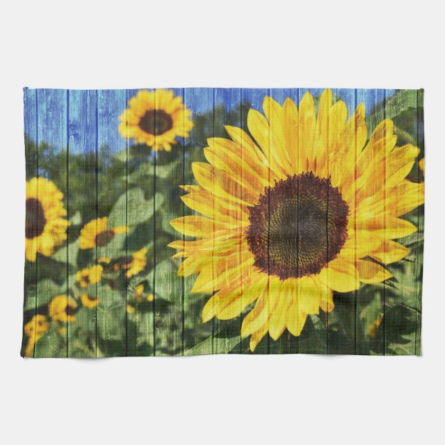 Linge De Cuisine Fence painted de Sunflowers (Horizontal)
