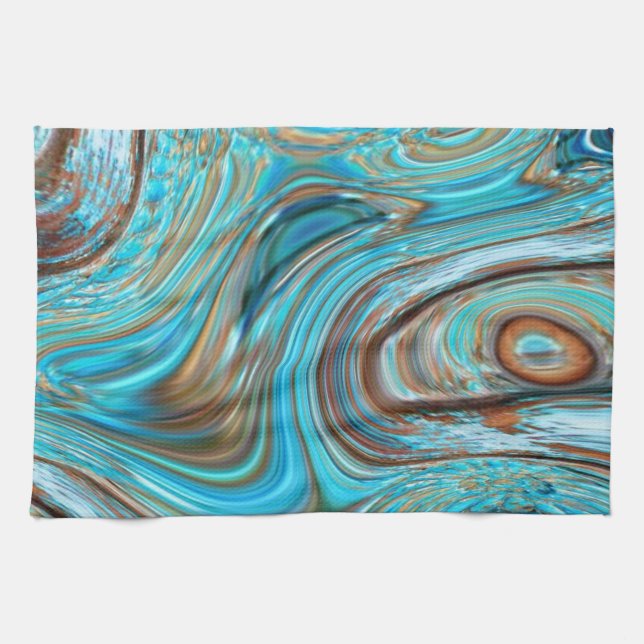 Linge De Cuisine ferme bleu turquoise Tourbillons turquoise à grain (Horizontal)