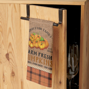 Linge De Cuisine Ferme Citrouilles frais dans un rustique et plaid