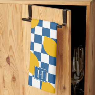 Linge De Cuisine Ferme Rustique Maison Citron Bleu Blanc Monogramme