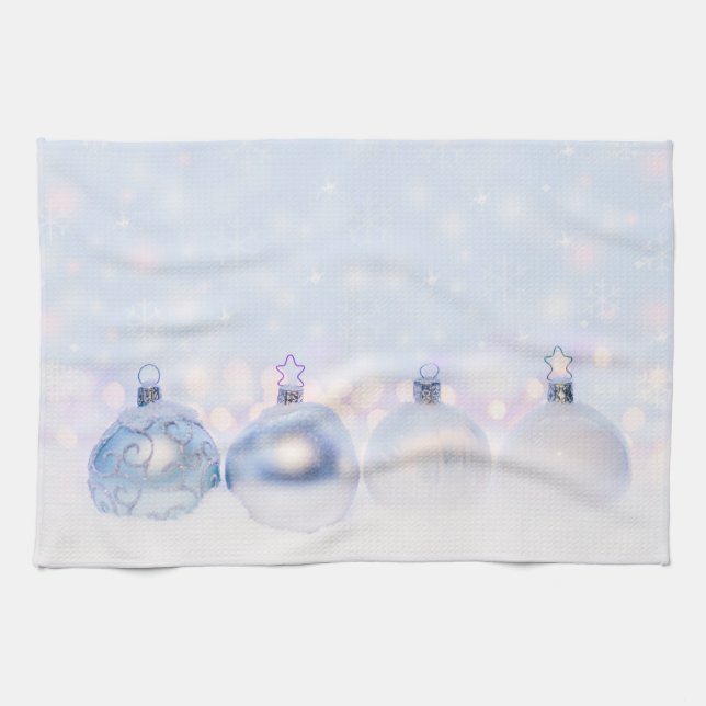 Linge De Cuisine Festif boules de Noël en argent sur la neige (Horizontal)
