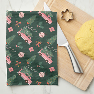 Linge De Cuisine Festif Fala Christmas Tree Vintage Pink Retro Van