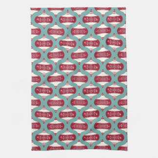 Linge De Cuisine Festif Folkart Ornament en Rouge et Bleu