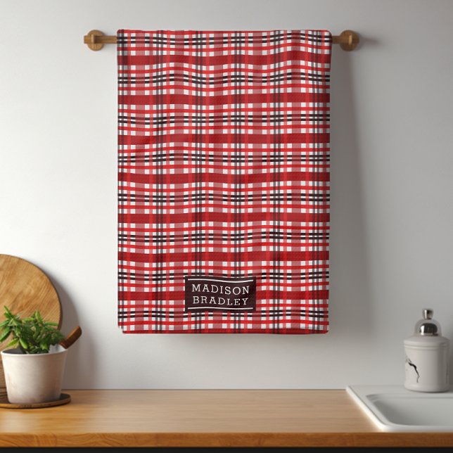 Linge De Cuisine Festif Noël Tartan Tartan Nom personnalisé (Créateur téléchargé)