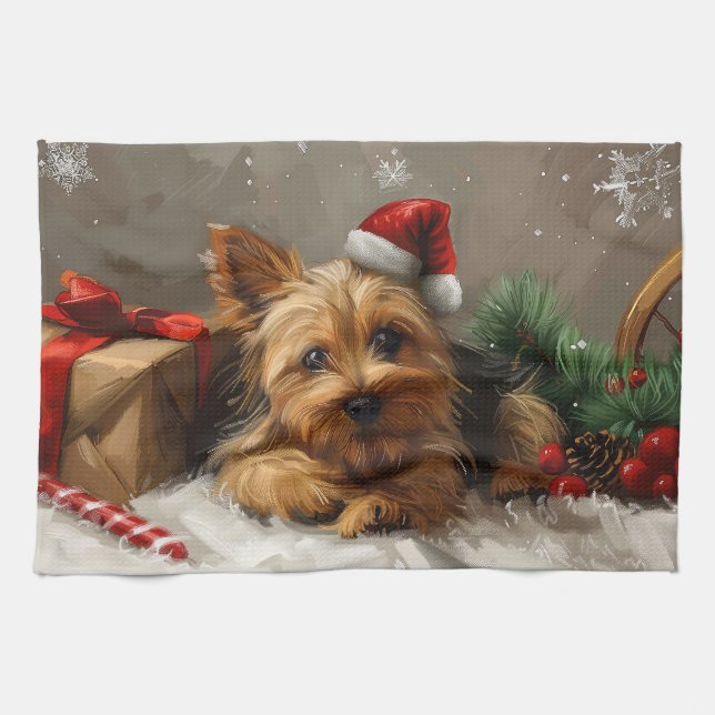 Linge De Cuisine Festival de Noël du chien Terrier australien (Horizontal)