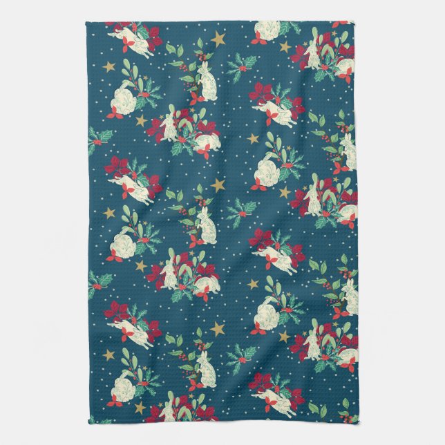 Linge De Cuisine Festive Bunnies Play As Snow Falls (Vertical)