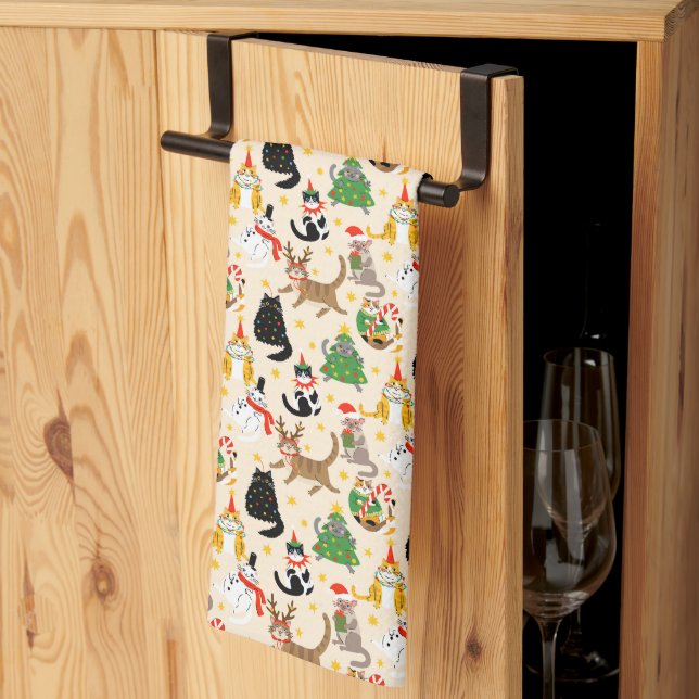 Linge De Cuisine Festive Chats Motif de Noël (Pliage en tiers)