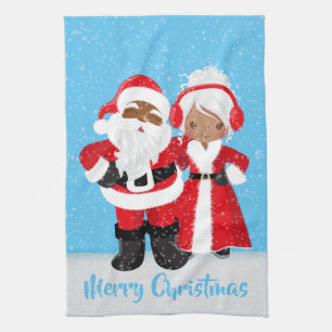 Linge De Cuisine Festive Christmas African American Père Noël ajout