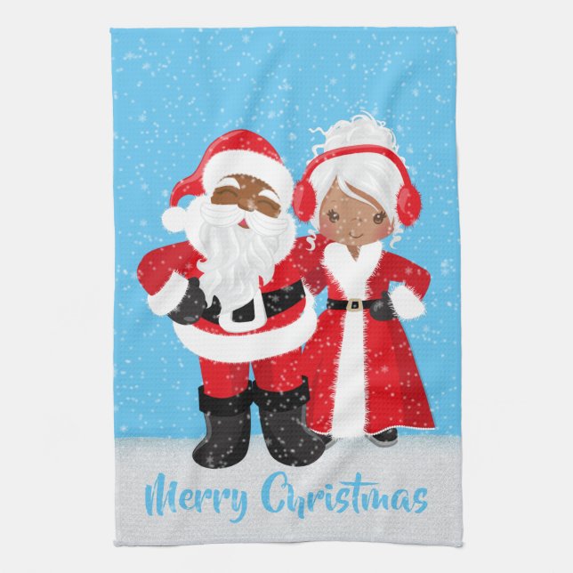 Linge De Cuisine Festive Christmas African American Père Noël ajout (Vertical)