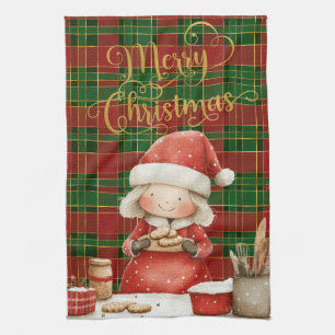 Linge De Cuisine Festive Classic Red Green Gold Tartan Mme Claus