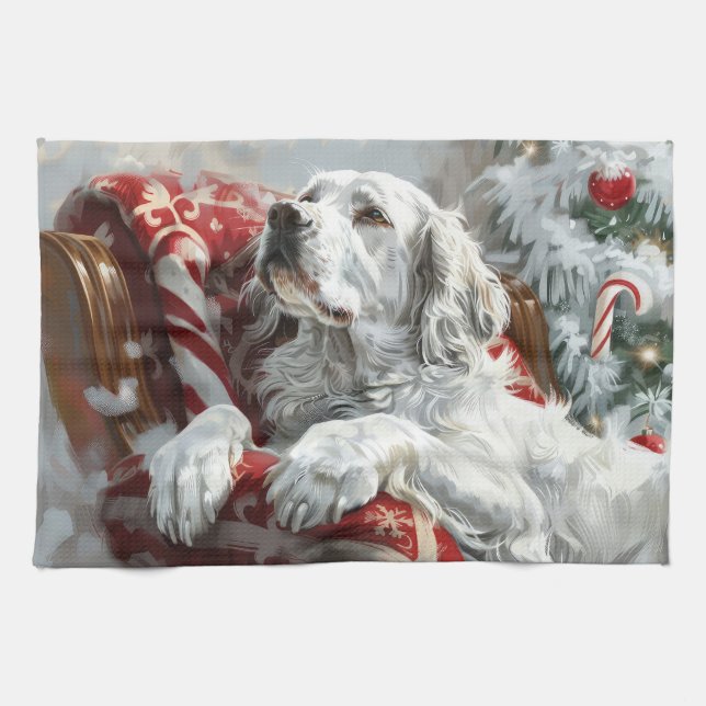 Linge De Cuisine Festive de Noël de Chien Setter anglais (Horizontal)