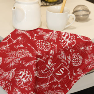 Linge De Cuisine Festive Red Cardinal Bird, pin et baies d'hiver
