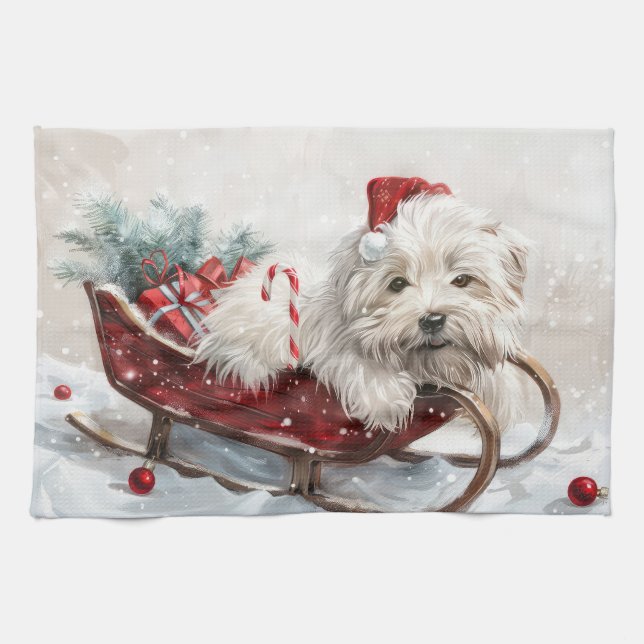Linge De Cuisine Fête de Noël de Chien de Coton De Tulear (Horizontal)
