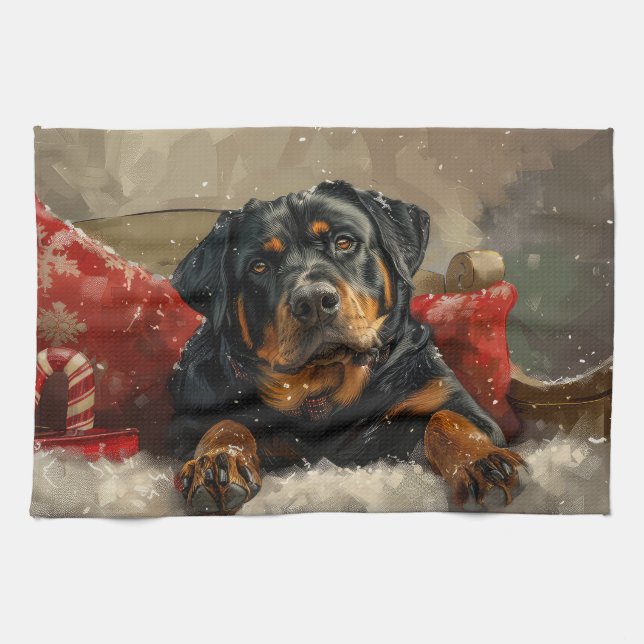 Linge De Cuisine Fête de Noël de chien Rottweiler (Horizontal)
