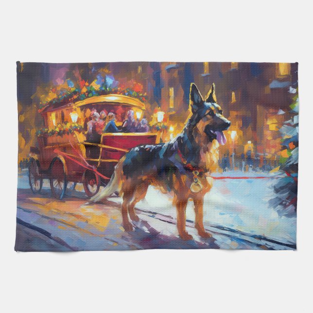 Linge De Cuisine Fête de Noël des bergers allemands (Horizontal)