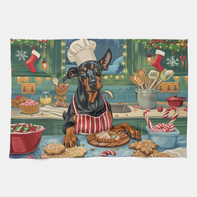 Linge De Cuisine Fête de Noël Doberman Pinscher (Horizontal)