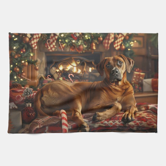 Linge De Cuisine Fête de Noël du chien de Rhodesian Ridgeback (Horizontal)