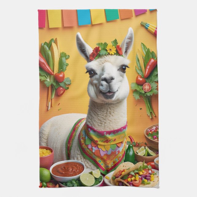 Linge De Cuisine Fête mexicaine Cute Llama (Vertical)