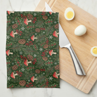 Linge De Cuisine Feuillage de Noël aux champignons des bois