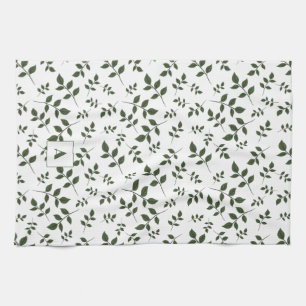 Linge De Cuisine Feuille blanc vert motif