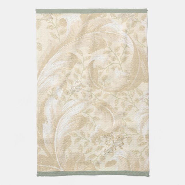 Linge De Cuisine Feuille d'acanthe dans doucement le beige (Vertical)