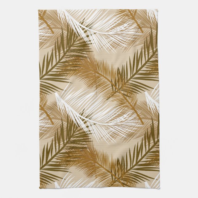 Linge De Cuisine Feuille de palme, Brown foncé, tan et beige (Vertical)