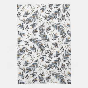 Linge De Cuisine Feuille et baies bronzages gris noirs d'aquarelle