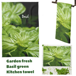 Linge De Cuisine Feuilles Basil Vert frais Personnalisable Noir