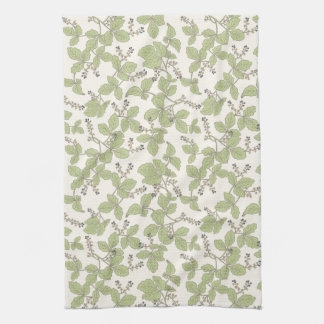Linge De Cuisine Feuilles botaniques avec fleurs et baies vert