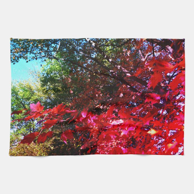 Linge De Cuisine Feuilles d'automne japonais rose rouge (Horizontal)