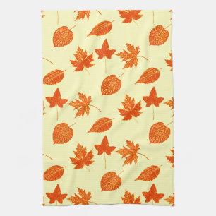 Linge De Cuisine Feuilles d'automne - jaune pâle et orange
