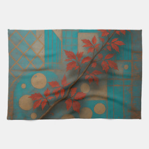 Linge De Cuisine Feuilles d'automne rouges Mosaïque géométrique tur