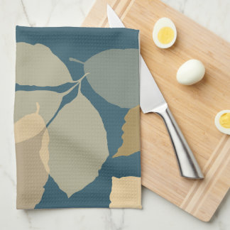 Linge De Cuisine Feuilles de automne modernes sur fond sarcelle