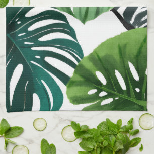 Linge De Cuisine Feuilles de Monstera Aquarelle Botanique Moderne