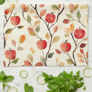Linge De Cuisine Feuilles de pommes rouges crémeuses